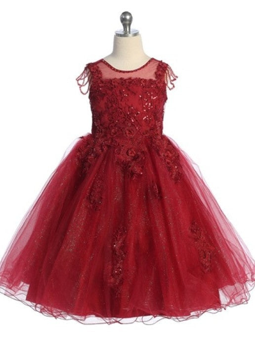 Elegant Tea Length Lace Tulle Pearl Detailing Back Zipper Girls Dress