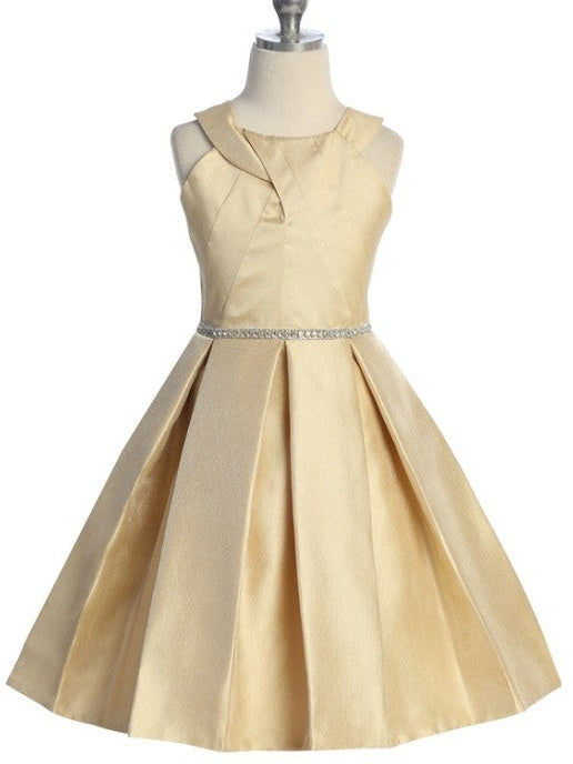 Sparkling Metallic Halter Neck Knee-Length Formal Graduation Girls Dress