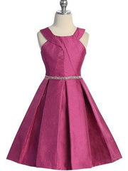 Halter Metallic Pleated Skirt Rhinestone Belt Mid Length Girls Dress