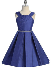 Sparkling Metallic Halter Neck Knee-Length Formal Graduation Girls Dress