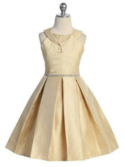 Halter Metallic Pleated Skirt Rhinestone Belt Mid Length Girls Dress