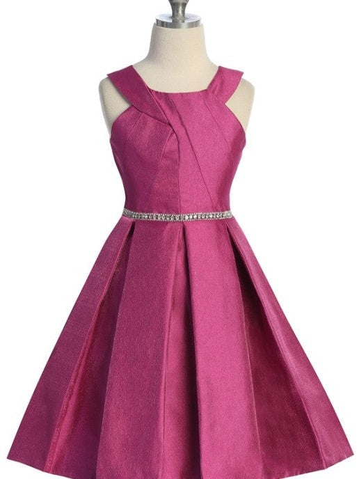 Sparkling Metallic Halter Neck Knee-Length Formal Graduation Girls Dress