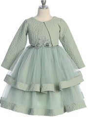 Elegant Jacquard Tulle Skirt Girls Ankle-Length Dress with Bolero Jacket