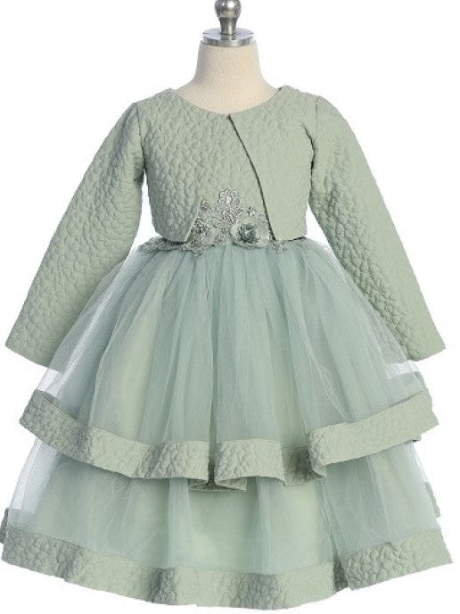 Elegant Jacquard Tulle Skirt Girls Ankle-Length Dress with Bolero Jacket
