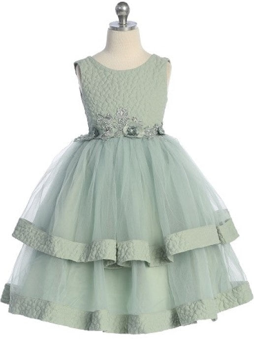 Elegant Jacquard Tulle Skirt Girls Ankle-Length Dress with Bolero Jacket