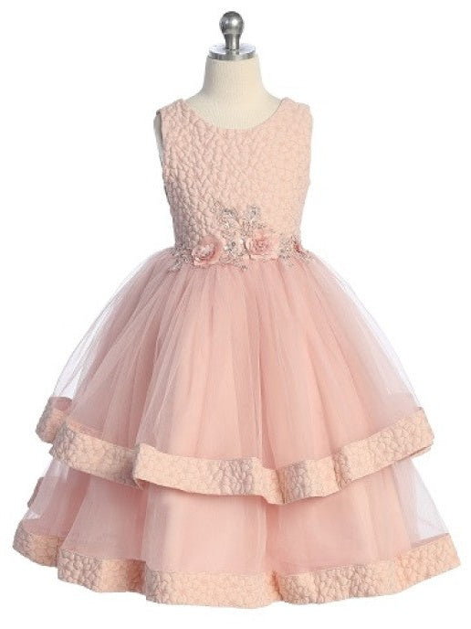 Elegant Jacquard Tulle Skirt Girls Ankle-Length Dress with Bolero Jacket