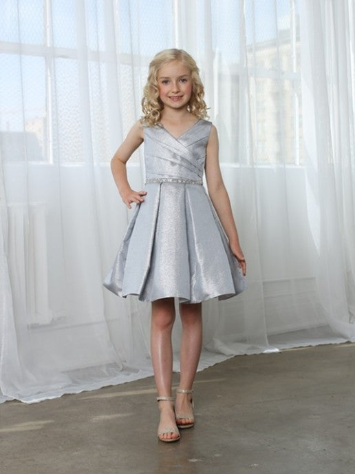 Elegant V Neck Knee-Length Metallic Special Occasion Girls Dress