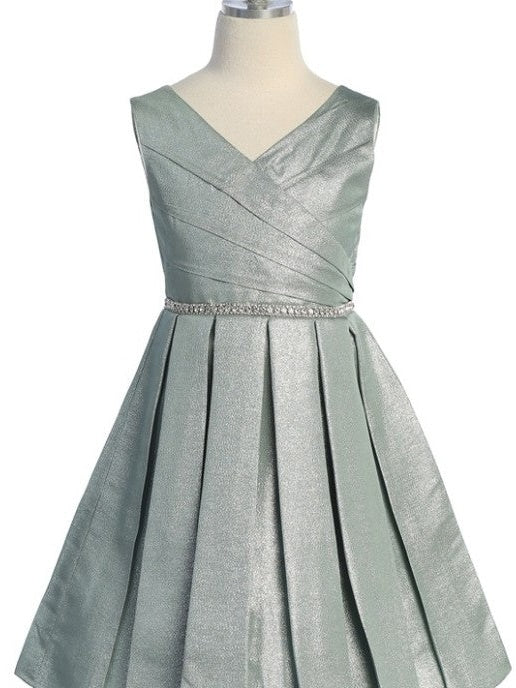 Elegant V Neck Knee-Length Metallic Special Occasion Girls Dress