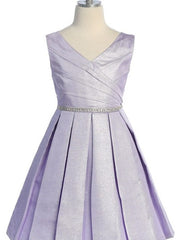 Elegant V Neck Knee-Length Metallic Special Occasion Girls Dress