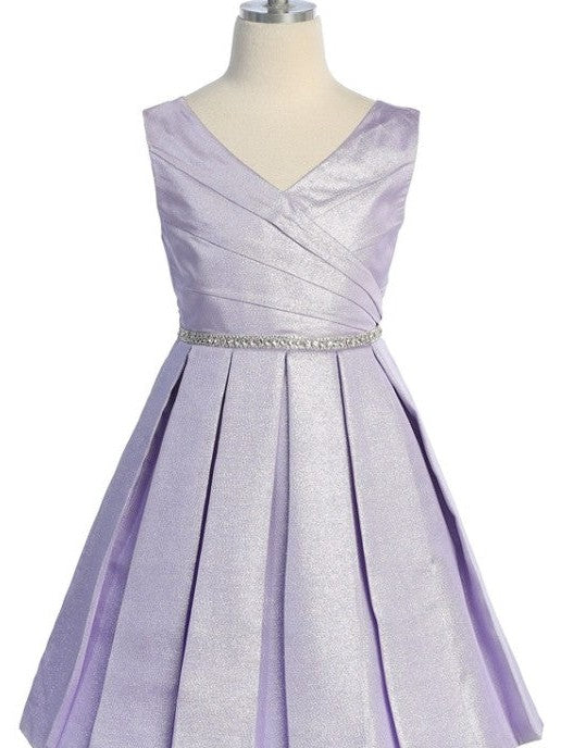 Elegant V Neck Knee-Length Metallic Special Occasion Girls Dress