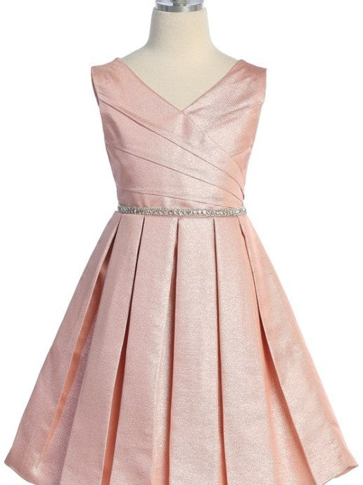 Elegant V Neck Knee-Length Metallic Special Occasion Girls Dress