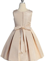 Sparkling Rhinestone-Trimmed Metallic Jacquard Girls Knee-Length Dress