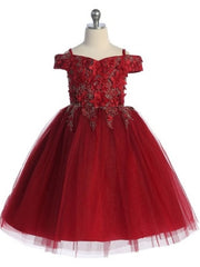 Tulle Flower Chest Rhinestone Trim Elegant Girls' Dress