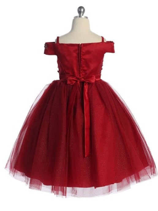 Tulle Flower Chest Rhinestone Trim Elegant Girls' Dress