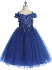 Tulle Flower Chest Rhinestone Trim Elegant Girls' Dress