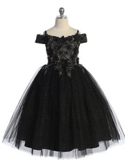 Tulle Flower Chest Rhinestone Trim Elegant Girls' Dress