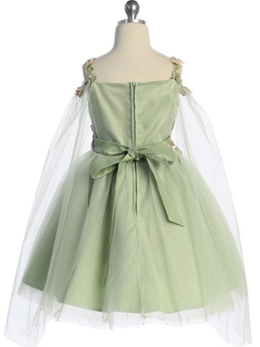 3D Flower Soft Capes Ankle Length Elegant Girls' Dress
