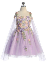 3D Flower Soft Capes Ankle Length Elegant Girls' Dress