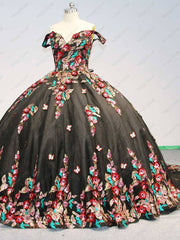 Lace Floral Regalia Quinceanera Ball Gown