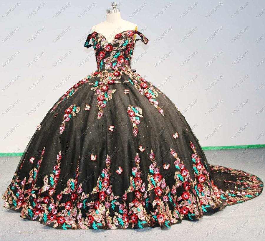 Lace Floral Regalia Quinceanera Ball Gown