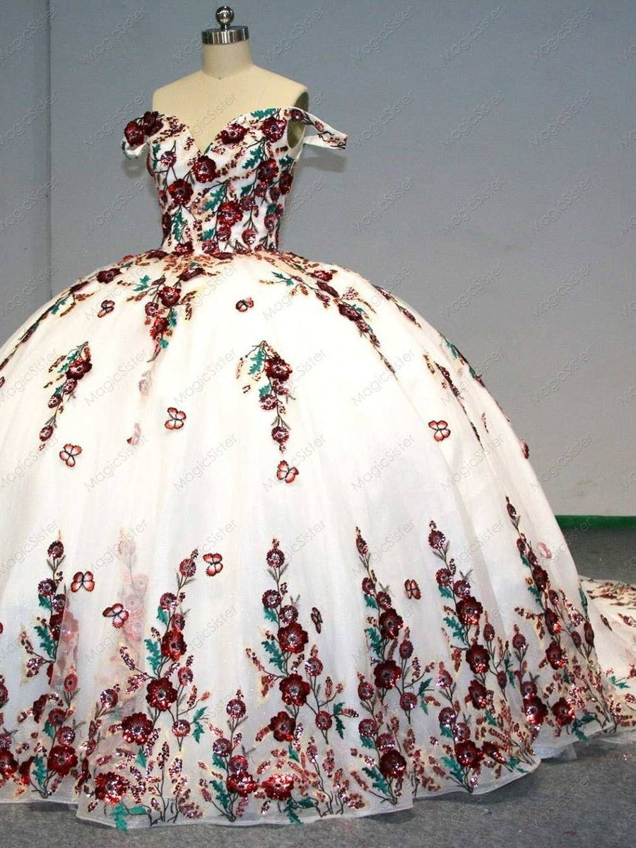 Lace Floral Regalia Quinceanera Ball Gown