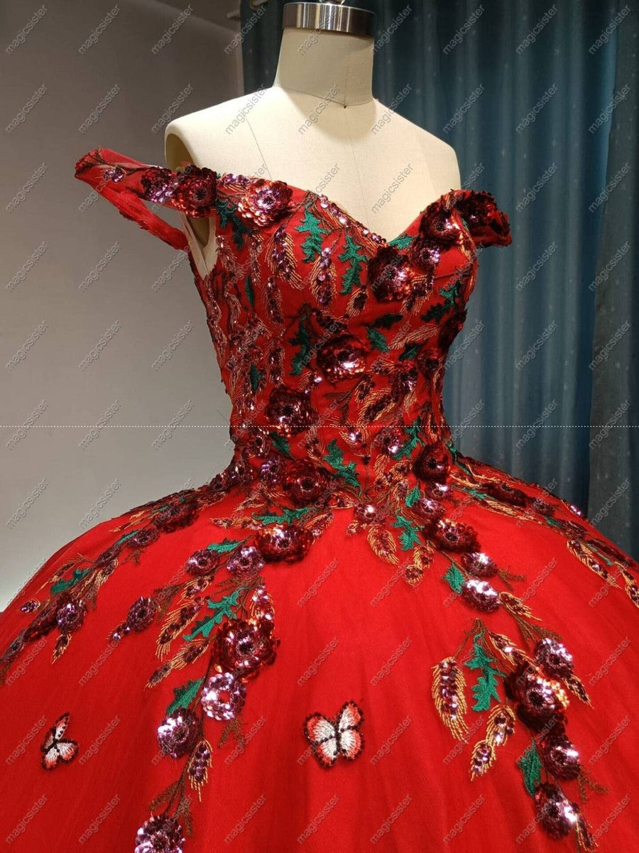 Lace Floral Regalia Quinceanera Ball Gown