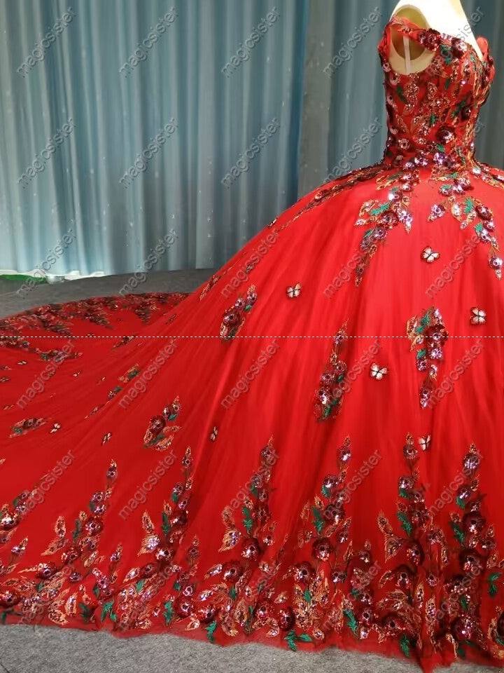 Lace Floral Regalia Quinceanera Ball Gown