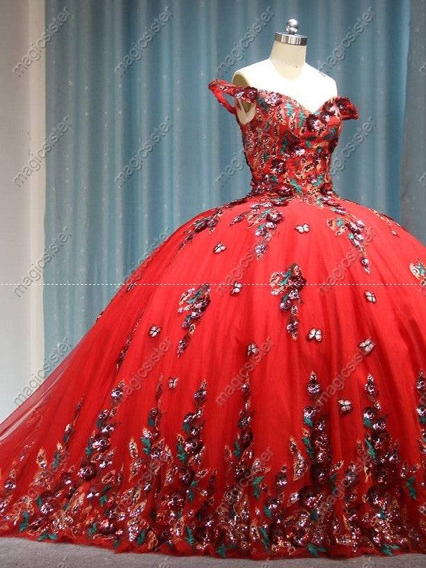 Lace Floral Regalia Quinceanera Ball Gown