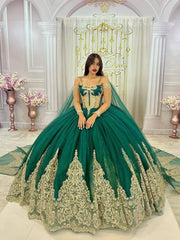 Embellished Long Train Quinceanera Ball Gown