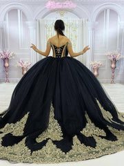 Embellished Long Train Quinceanera Ball Gown