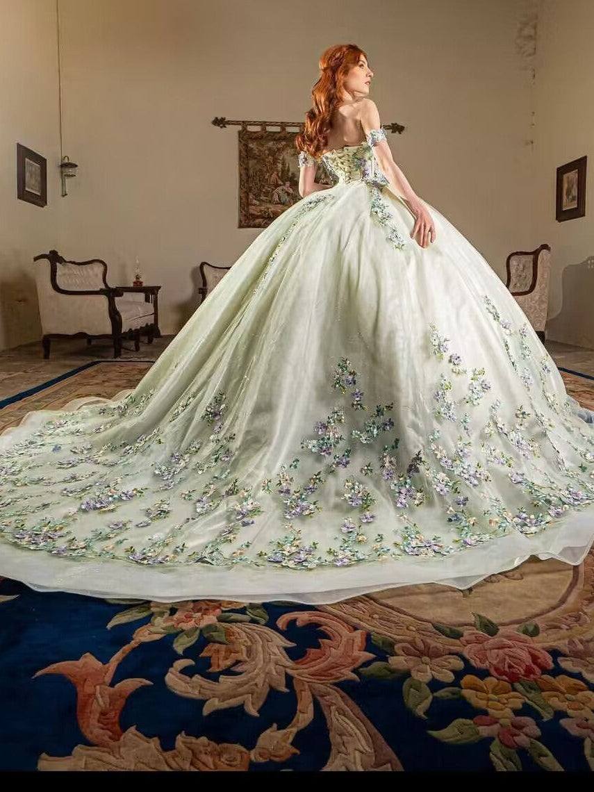 Elegant Flower Off The Shoulder Quinceanera Ball Gown