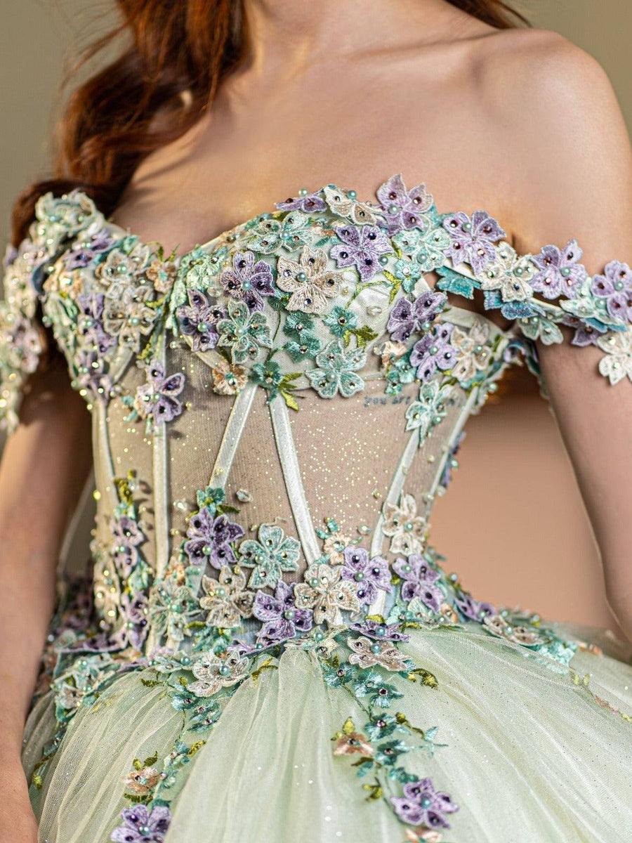 Elegant Flower Off The Shoulder Quinceanera Ball Gown