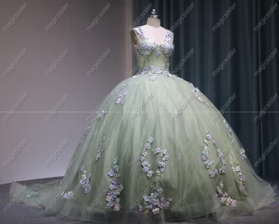 Elegant Flower Off The Shoulder Quinceanera Ball Gown