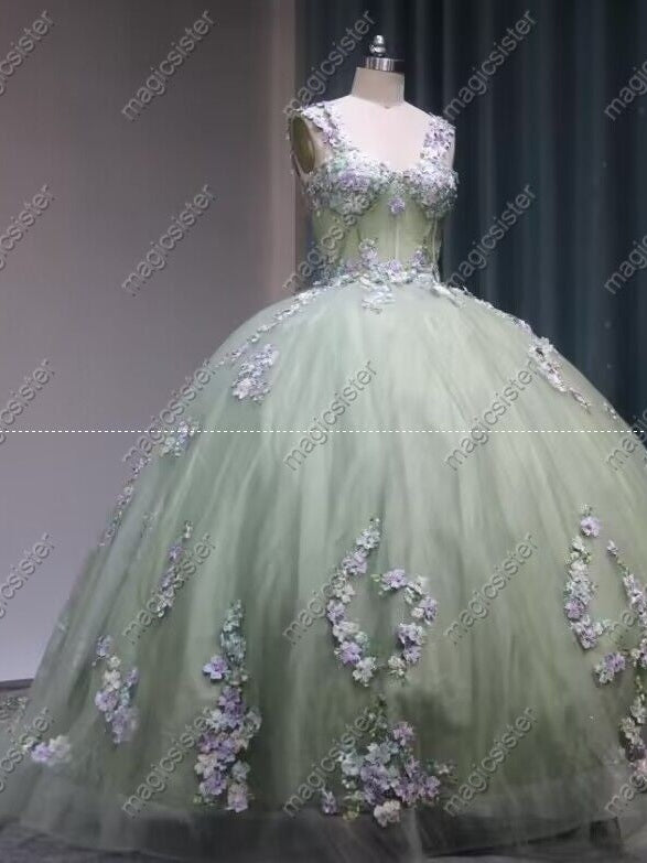 Elegant Flower Off The Shoulder Quinceanera Ball Gown