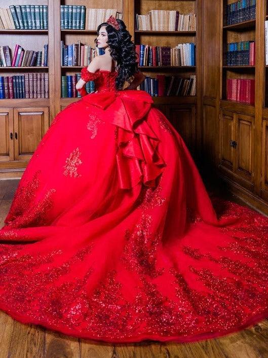 Floral Off The Shoulder XIV Lace Charro Quinceanera Ball Gown