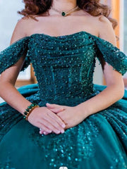 Floral Off The Shoulder XIV Lace Charro Quinceanera Ball Gown