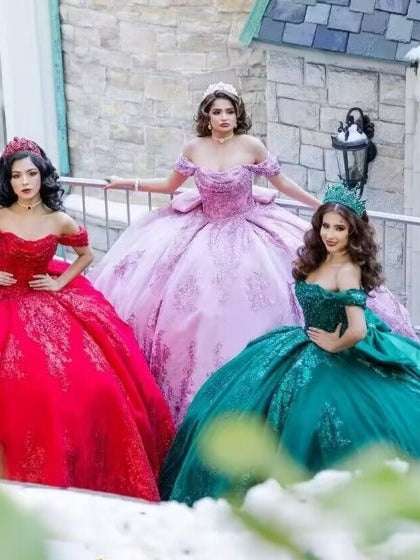 Floral Off The Shoulder XIV Lace Charro Quinceanera Ball Gown