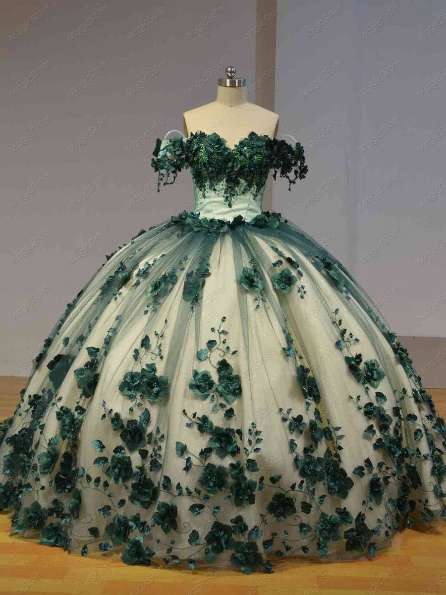 Flower Tulle Quinceanera Ball Gown