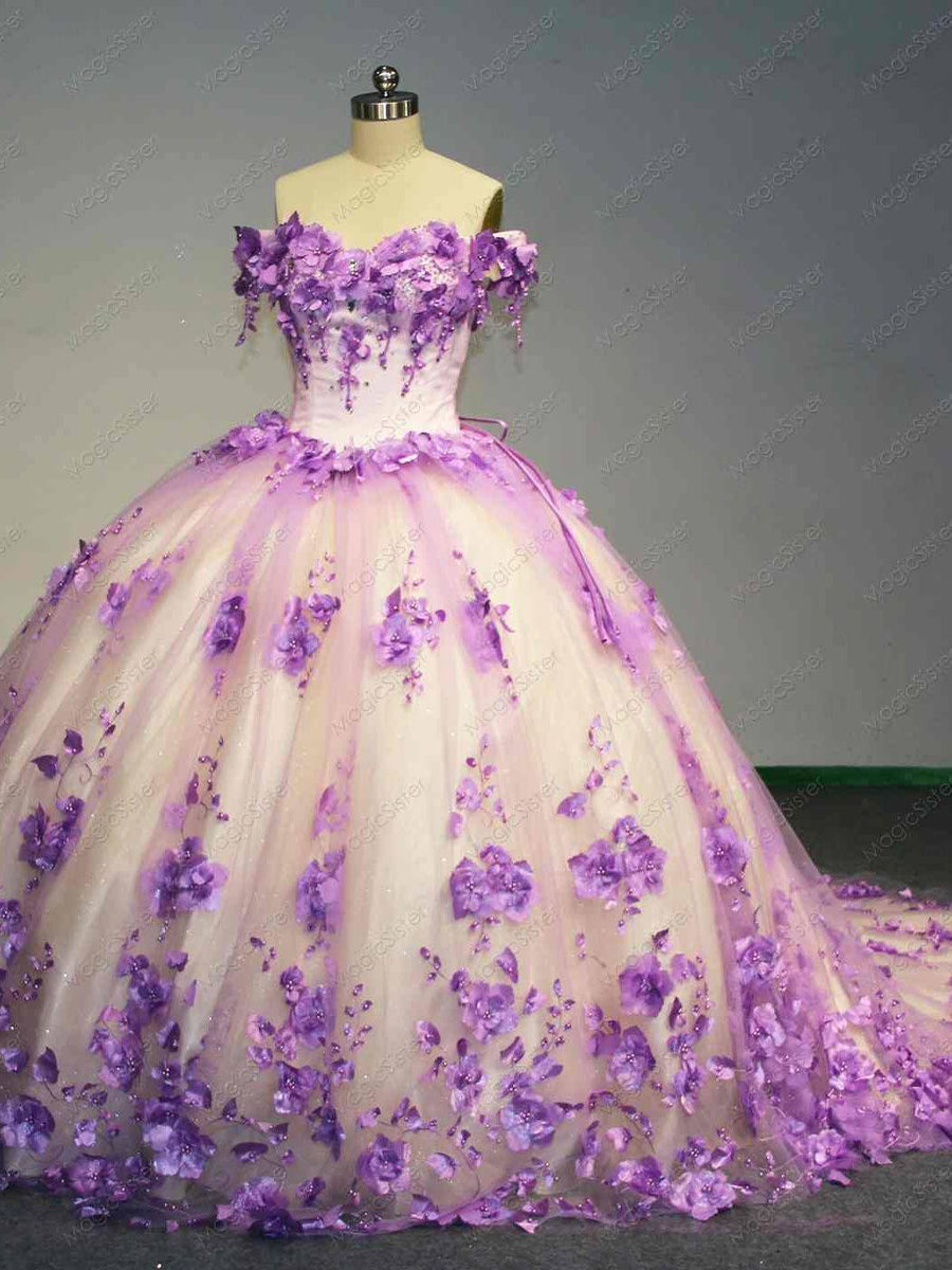 Flower Tulle Quinceanera Ball Gown