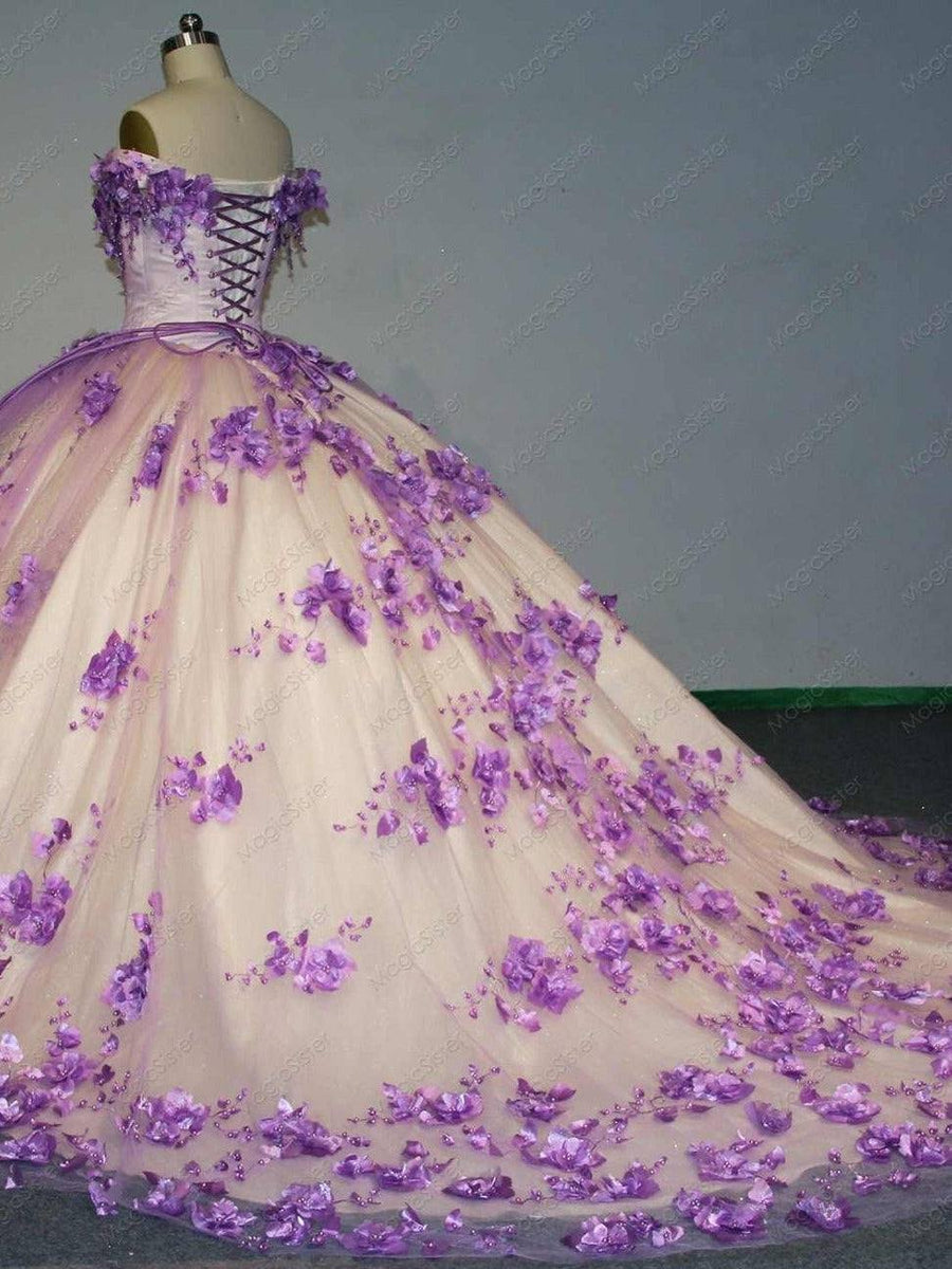 Flower Tulle Quinceanera Ball Gown