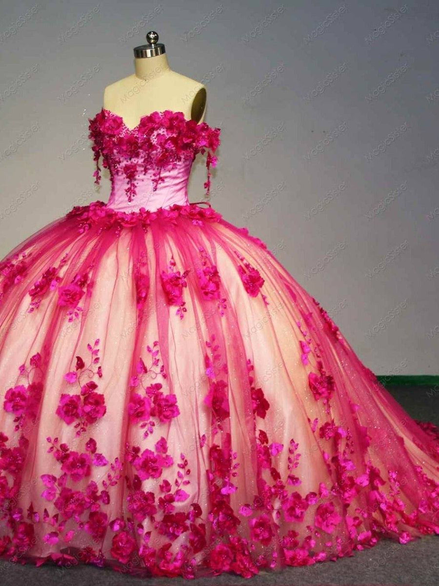 Flower Tulle Quinceanera Ball Gown