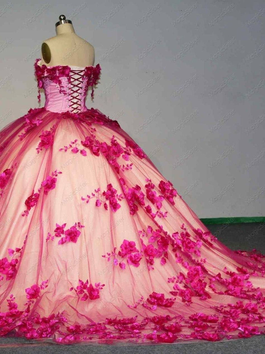 Flower Tulle Quinceanera Ball Gown