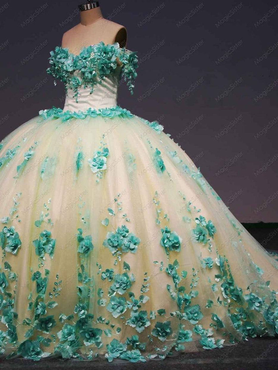 Flower Tulle Quinceanera Ball Gown
