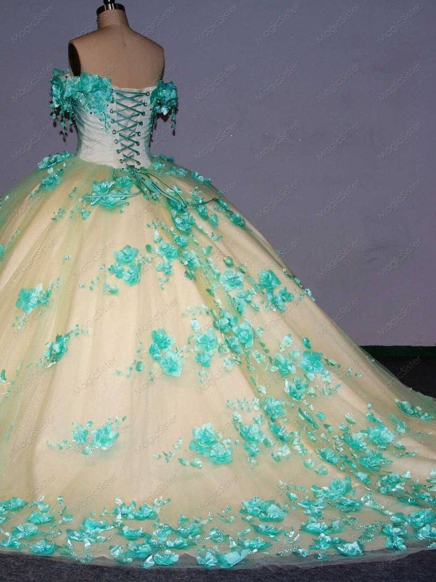 Flower Tulle Quinceanera Ball Gown