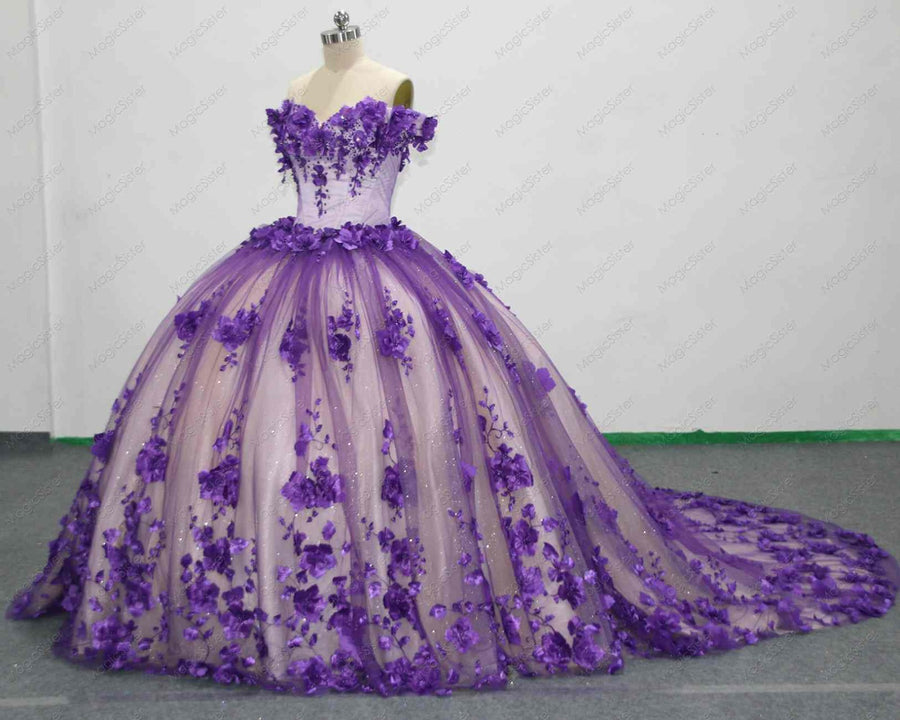 Flower Tulle Quinceanera Ball Gown