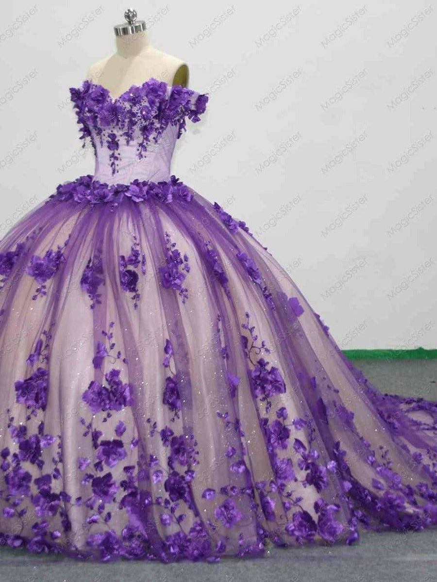 Flower Tulle Quinceanera Ball Gown