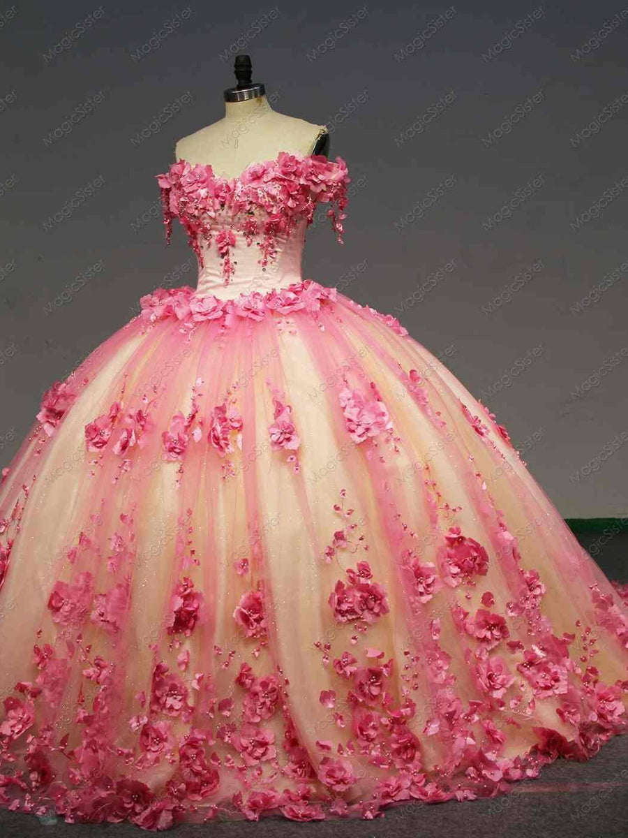 Flower Tulle Quinceanera Ball Gown