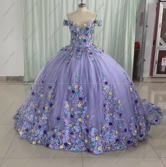 Lavender Sweetheart Multi Color Floral Quinceanera Ball Gown