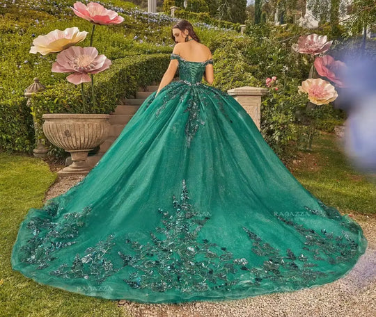 Emerald Sweetheart Off The Shoulder Quinceanera Ball Gown