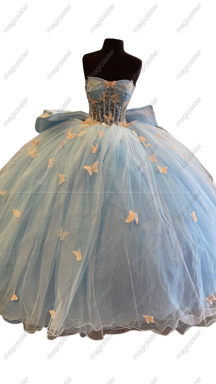 3D Butterfly Tulle Charming Layered Quinceanera Ball Gown